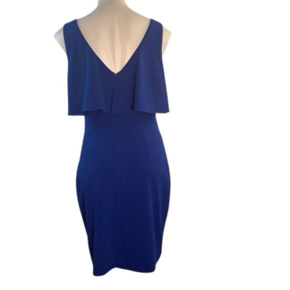 Belle Badgley Mischka Chelsea Mini Ruffled Cocktail Dress In Cobalt Blue Size 6 - Picture 2 of 8